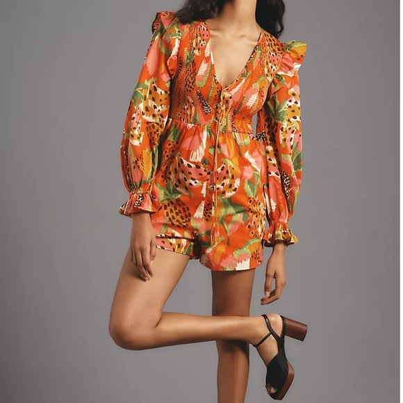 New FARM RIO Tropical Ruffle Sleeve Romper - Picture 2 of 16